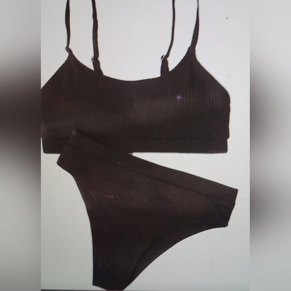 NWT RIBBED CROP TOP HIGH WAISTED BRAZILIAN CUT SWIM BATHING SUIT SIZE LARGE - Picture 2 of 14